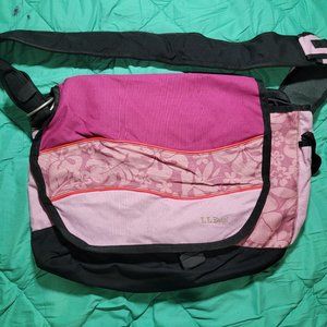 LL Bean Floral Messenger Shoulder Bag Laptop Pink Aloha Work Casual Travel Pack